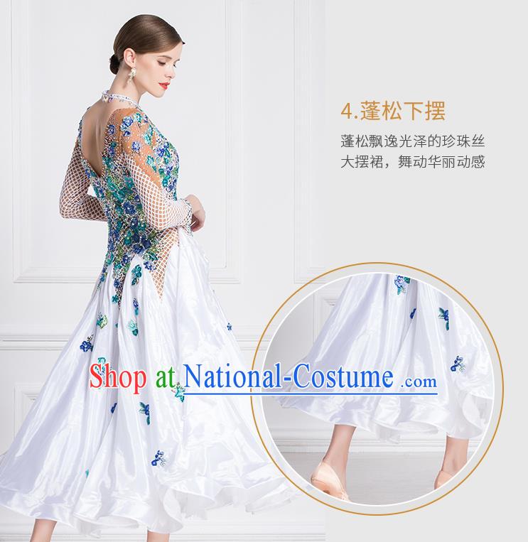 Professional Modern Dance Waltz White Dress International Ballroom Dance Competition Costume for Women