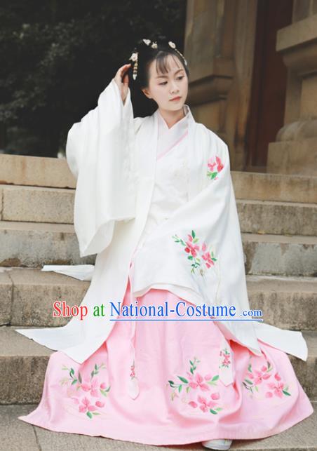 Traditional Chinese Ming Dynasty Royal Princess Replica Costumes Ancient Rich Lady White Hanfu Dress for Women