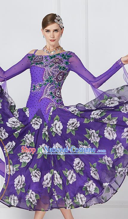 Professional Waltz Tango Competition Purple Dress Modern Dance International Ballroom Dance Costume for Women