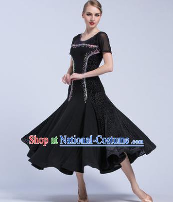 Professional Modern Dance Waltz Competition Black Velvet Dress International Ballroom Dance Costume for Women