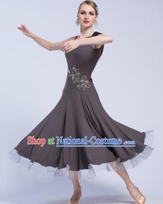 Professional Modern Dance Waltz Competition Grey Dress International Ballroom Dance Costume for Women