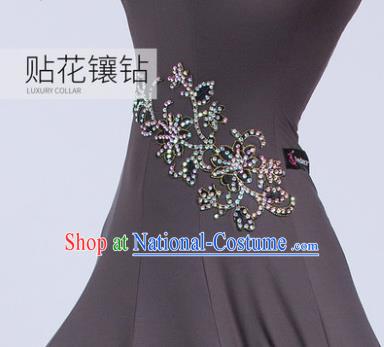 Professional Modern Dance Waltz Competition Grey Dress International Ballroom Dance Costume for Women