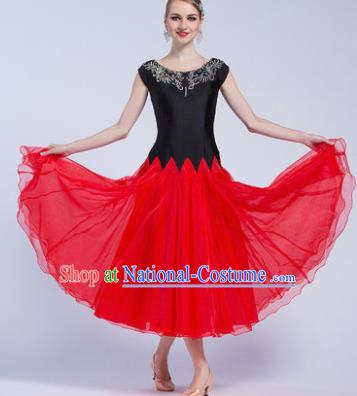 Professional Modern Dance Waltz Competition Red Veil Dress International Ballroom Dance Costume for Women