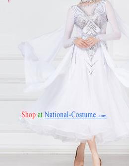 Professional Modern Dance Waltz Competition Diamante White Dress International Ballroom Dance Costume for Women