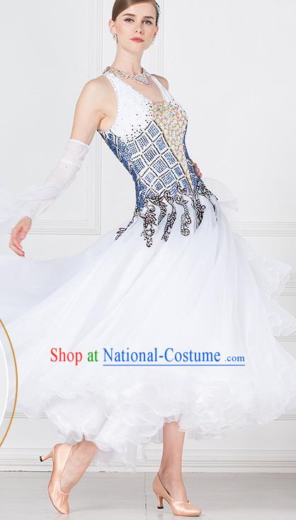 Professional Modern Dance Waltz Competition White Dress International Ballroom Dance Costume for Women