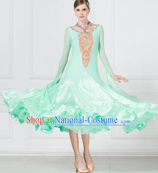 Professional Modern Dance Waltz Light Green Dress International Ballroom Dance Competition Costume for Women