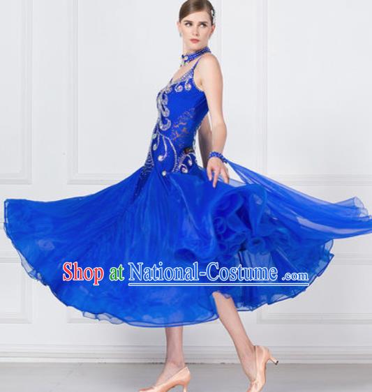 Professional Modern Dance Waltz Royalblue Dress International Ballroom Dance Competition Costume for Women