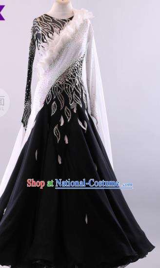 Professional Modern Dance Waltz Black Dress International Ballroom Dance Competition Costume for Women