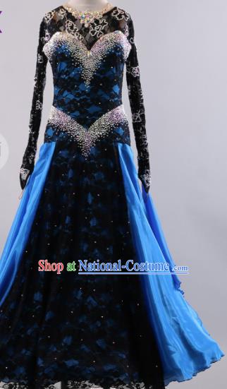 Professional Modern Dance Waltz Black Lace Dress International Ballroom Dance Competition Costume for Women