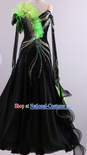 Professional Modern Dance Waltz Black Dress International Ballroom Dance Competition Costume for Women