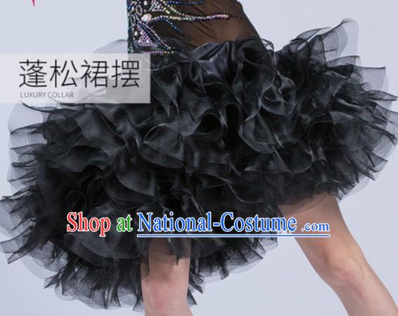 Top Latin Dance Competition Black Veil Short Dress Modern Dance International Rumba Dance Costume for Women