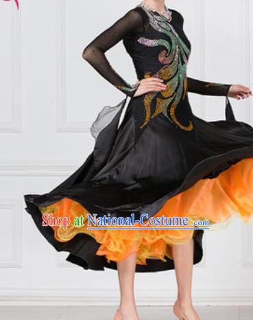 Professional Modern Dance Waltz Black Dress International Ballroom Dance Competition Costume for Women