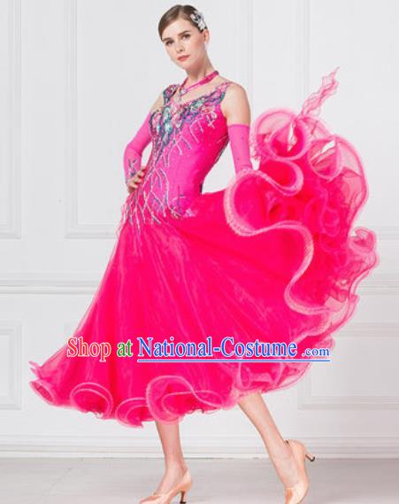 Professional Ballroom Dance Waltz Rosy Dress International Modern Dance Competition Costume for Women