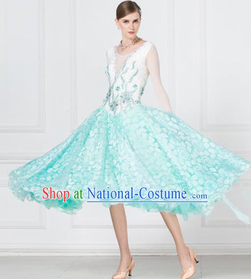 Professional Ballroom Dance Waltz Blue Dress International Modern Dance Competition Costume for Women