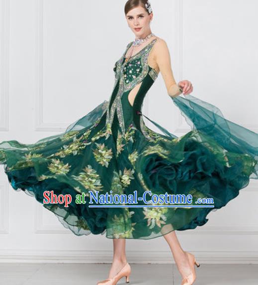 Professional Ballroom Dance Waltz Atrovirens Dress International Modern Dance Competition Costume for Women