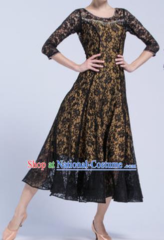 Professional Ballroom Dance Waltz Black Lace Dress International Modern Dance Competition Costume for Women