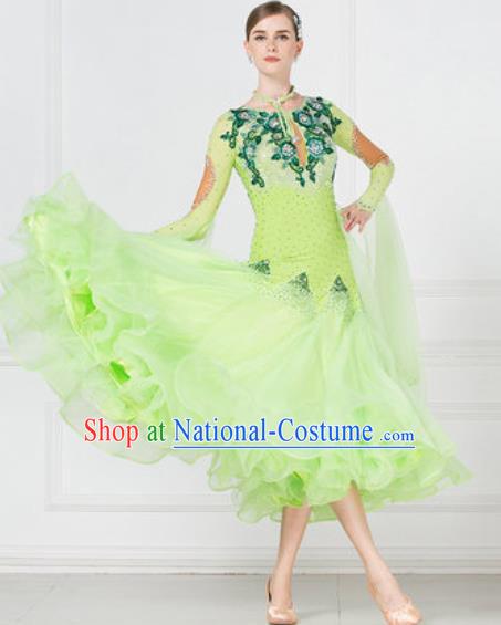 Professional Ballroom Dance Waltz Light Green Dress International Modern Dance Competition Costume for Women