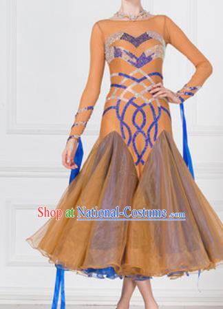 Professional Modern Dance Orange Dress Ballroom Dance International Waltz Competition Costume for Women