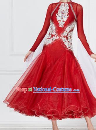 Professional Modern Dance Red Dress Ballroom Dance International Waltz Competition Costume for Women