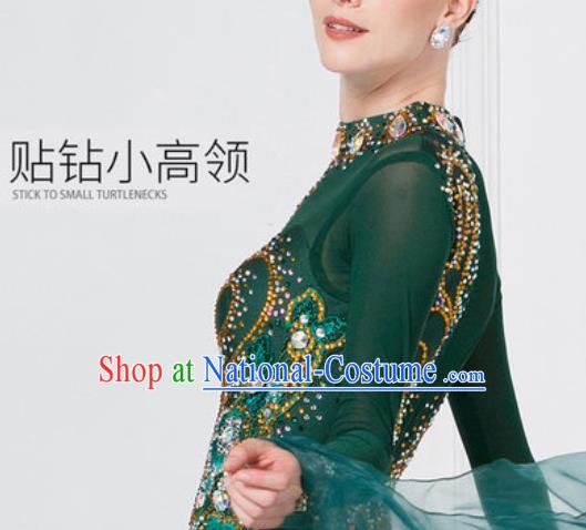 Professional Modern Dance Deep Green Dress Ballroom Dance International Waltz Competition Costume for Women