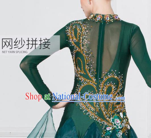 Professional Modern Dance Deep Green Dress Ballroom Dance International Waltz Competition Costume for Women