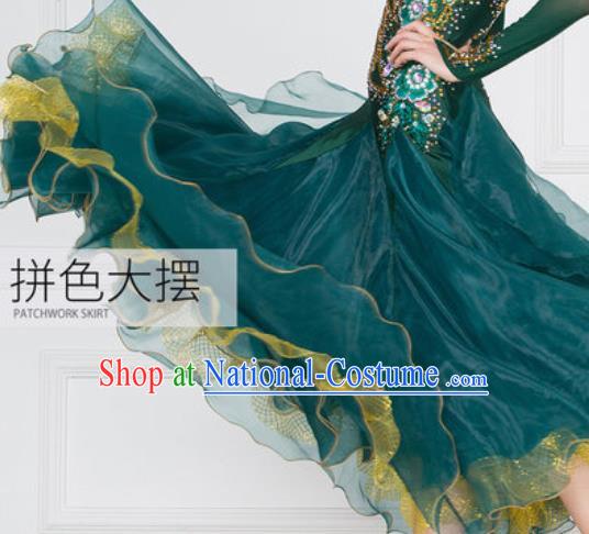 Professional Modern Dance Deep Green Dress Ballroom Dance International Waltz Competition Costume for Women