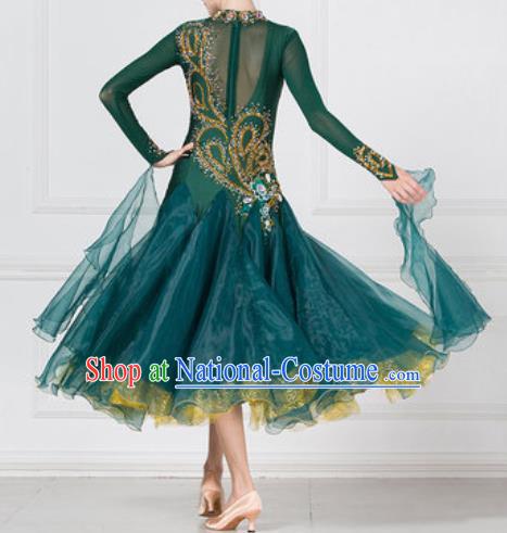 Professional Modern Dance Deep Green Dress Ballroom Dance International Waltz Competition Costume for Women