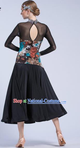 Professional Modern Dance Black Dress Ballroom Dance International Waltz Competition Costume for Women