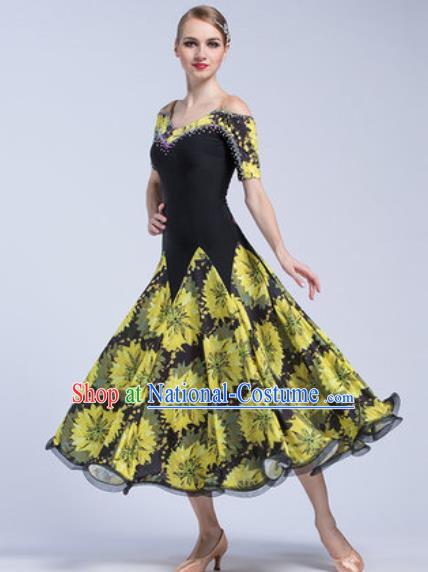 Professional Modern Dance Yellow Dress Ballroom Dance International Waltz Competition Costume for Women