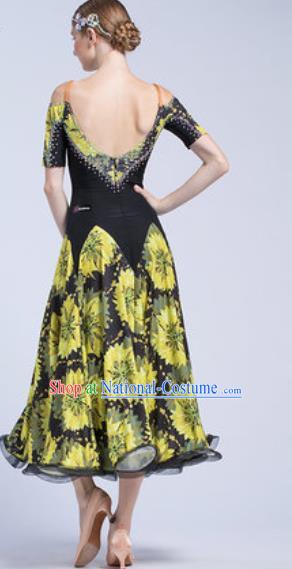 Professional Modern Dance Yellow Dress Ballroom Dance International Waltz Competition Costume for Women