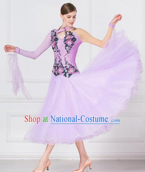 Top Grade Modern Dance Lilac Dress Ballroom Dance International Waltz Competition Costume for Women