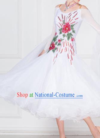 Top Grade Modern Dance White Dress Ballroom Dance International Waltz Competition Costume for Women