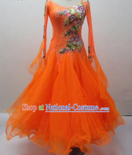 Top Waltz Competition Modern Dance Orange Dress Ballroom Dance International Dance Costume for Women