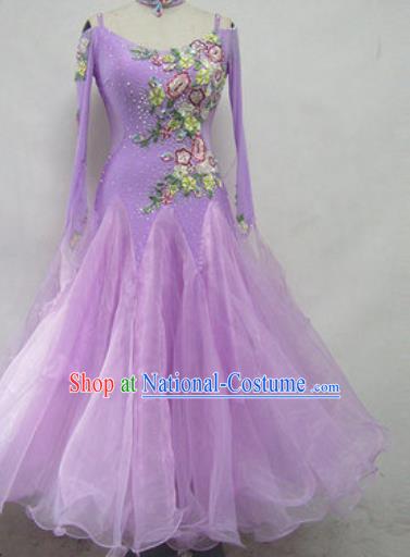 Top Waltz Competition Modern Dance Lilac Dress Ballroom Dance International Dance Costume for Women