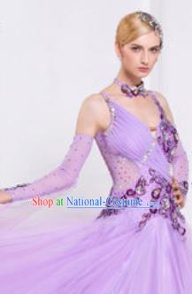 Top Waltz Competition Modern Dance Violet Dress Ballroom Dance International Dance Costume for Women