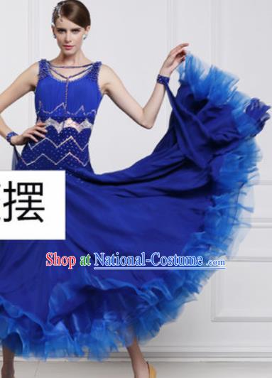 Top Waltz Competition Modern Dance Royalblue Dress Ballroom Dance International Dance Costume for Women