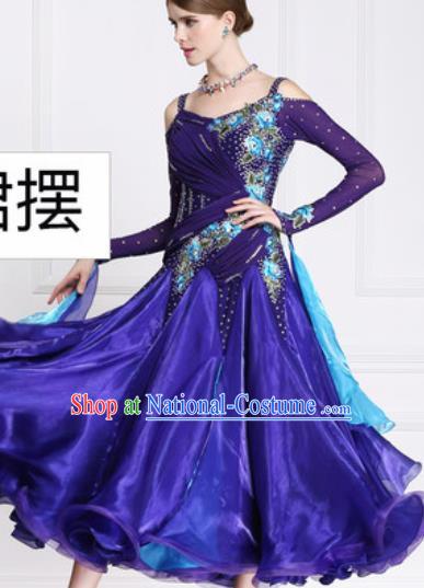 Top Waltz Competition Modern Dance Purple Dress Ballroom Dance International Dance Costume for Women