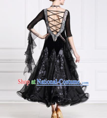 Top Waltz Competition Modern Dance Black Dress Ballroom Dance International Dance Costume for Women