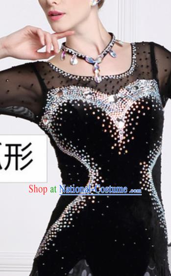 Top Waltz Competition Modern Dance Black Dress Ballroom Dance International Dance Costume for Women