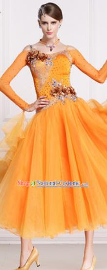 Professional Waltz Competition Modern Dance Orange Dress Ballroom Dance International Dance Costume for Women