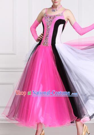 Professional Waltz Competition Modern Dance Rosy Dress Ballroom Dance International Dance Costume for Women