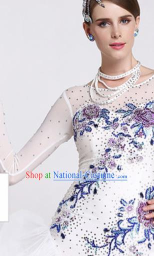 Professional Waltz Competition Modern Dance Embroidered White Dress Ballroom Dance International Dance Costume for Women