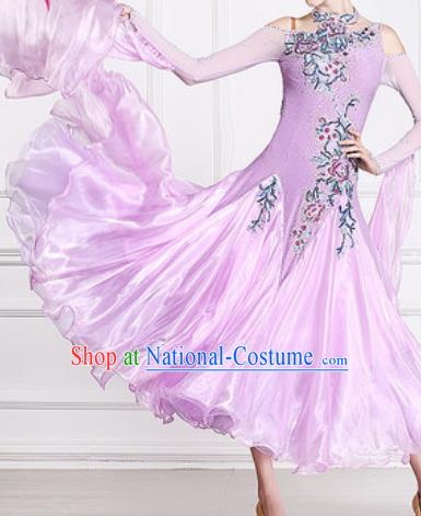 Professional Waltz Competition Modern Dance Lilac Bubble Dress Ballroom Dance International Dance Costume for Women