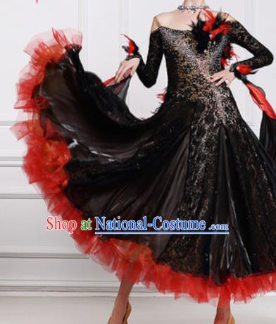 Professional Waltz Competition Modern Dance Black Lace Bubble Dress Ballroom Dance International Dance Costume for Women