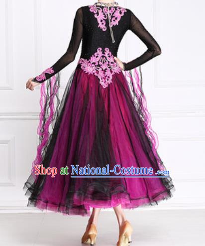 Professional Waltz Competition Modern Dance Rosy Bubble Dress Ballroom Dance International Dance Costume for Women