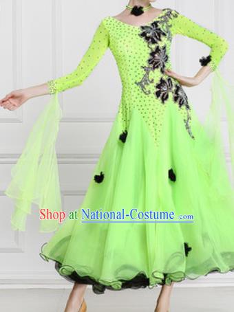 Professional Waltz Competition Modern Dance Green Bubble Dress Ballroom Dance International Dance Costume for Women