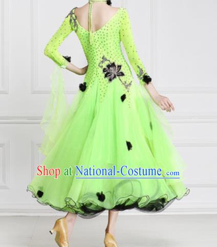 Professional Waltz Competition Modern Dance Green Bubble Dress Ballroom Dance International Dance Costume for Women