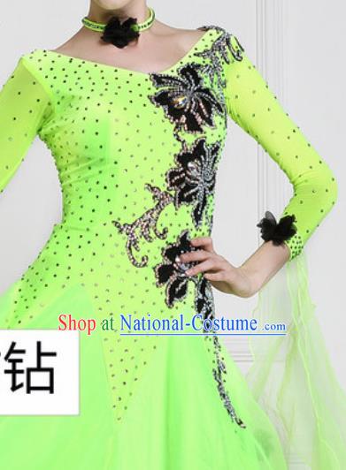 Professional Waltz Competition Modern Dance Green Bubble Dress Ballroom Dance International Dance Costume for Women