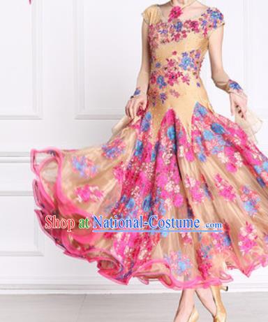 Professional Waltz Competition Modern Dance Golden Bubble Dress Ballroom Dance International Dance Costume for Women