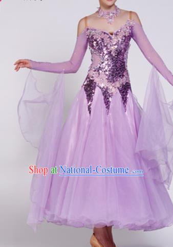 Professional Waltz Dance Lilac Sequins Dress Modern Dance Ballroom Dance International Dance Costume for Women